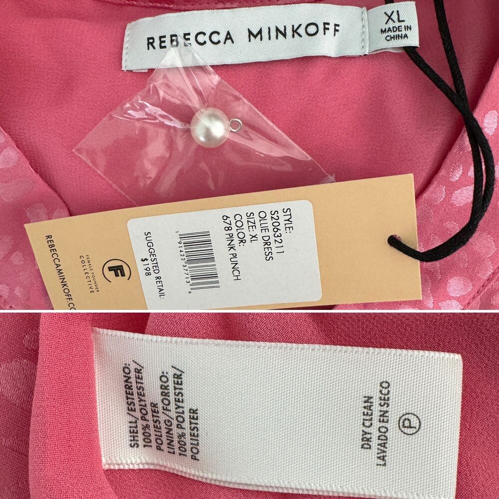 Rebecca Minkoff Ollie flounce dress pink punch animal print pearl button size XL - Picture 6 of 7